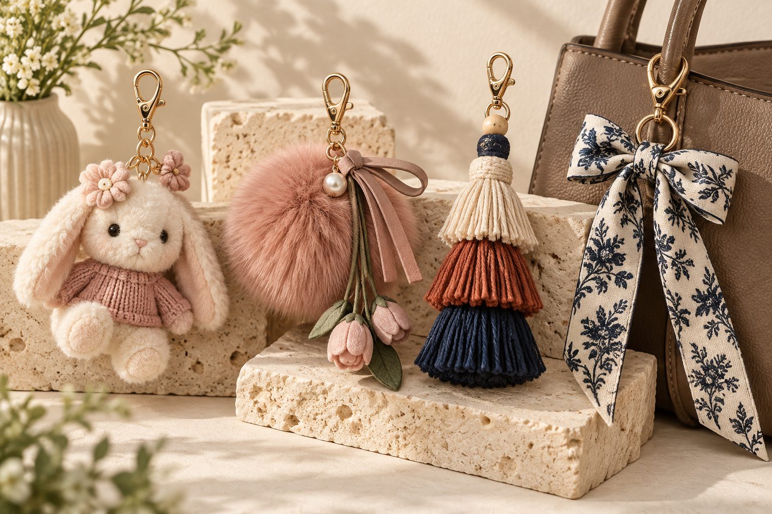 Plush and textile bag charm assortment
