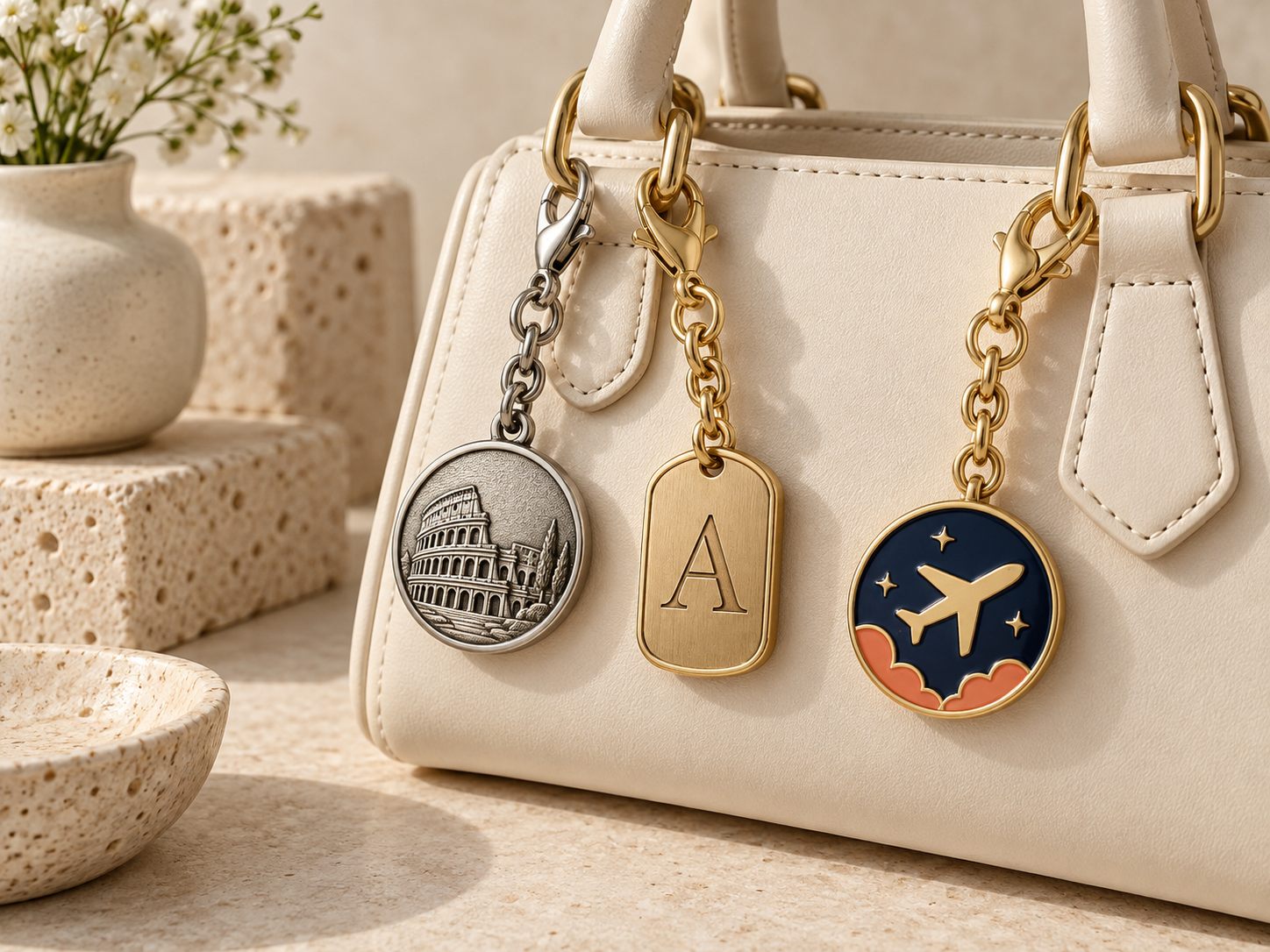 Polished metal bag charm