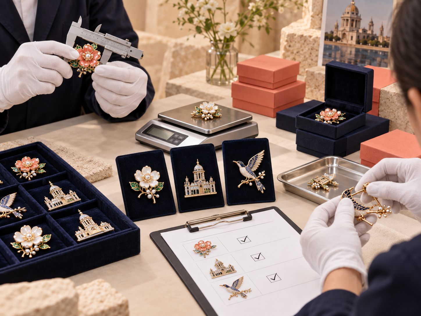 Brooches pre-shipment inspection