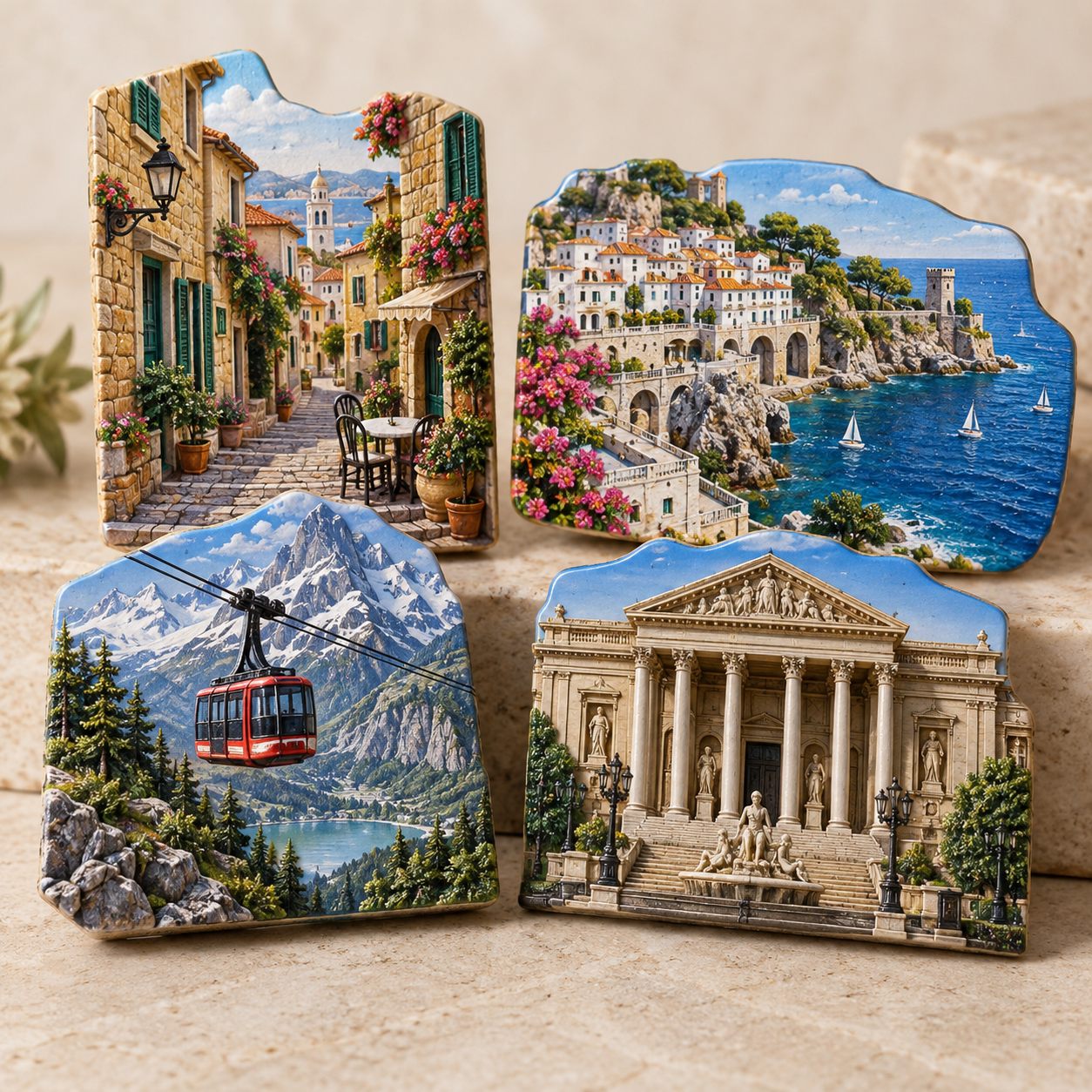 Three-dimensional landmark souvenir fridge magnet collection