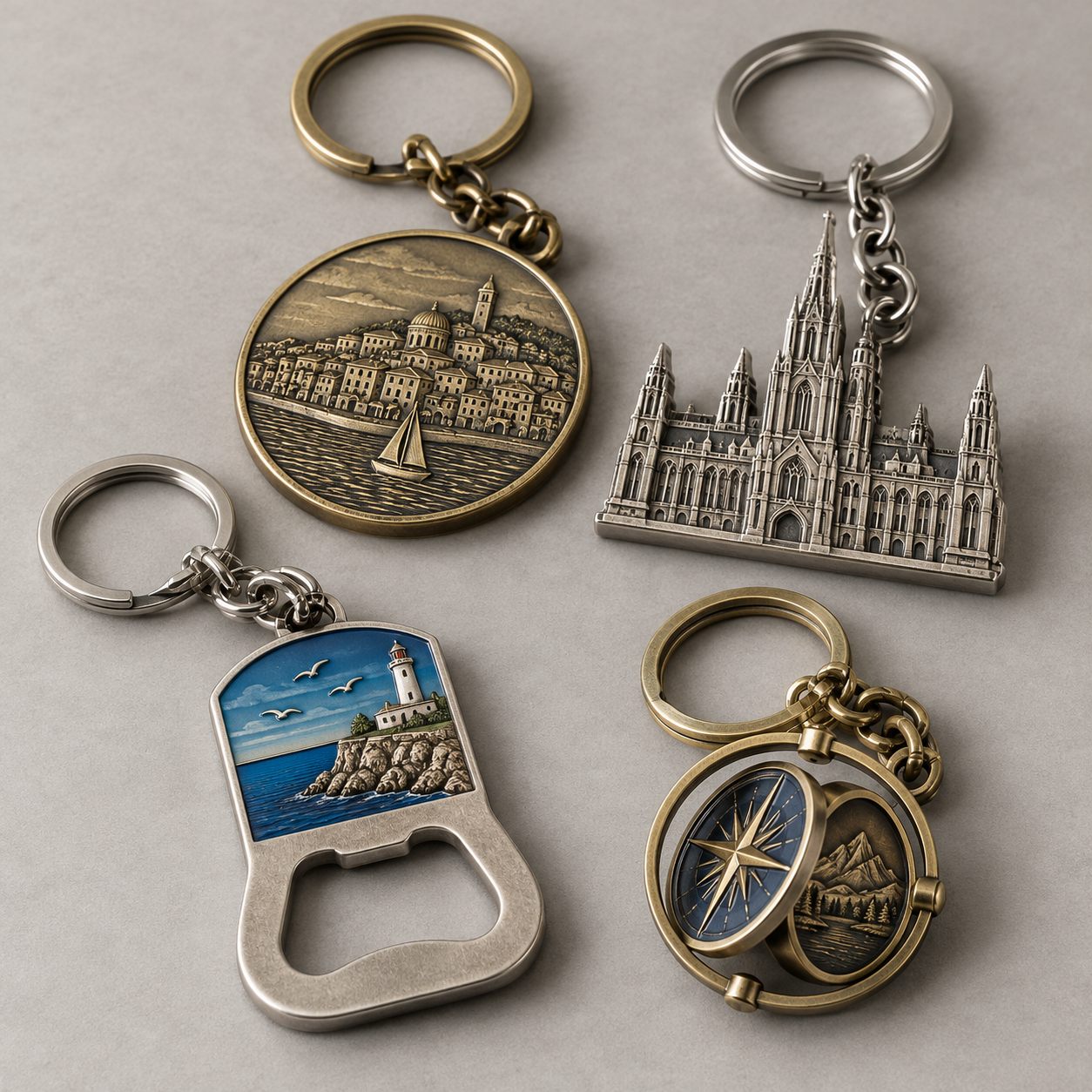 Custom embossed metal souvenir keychain collection