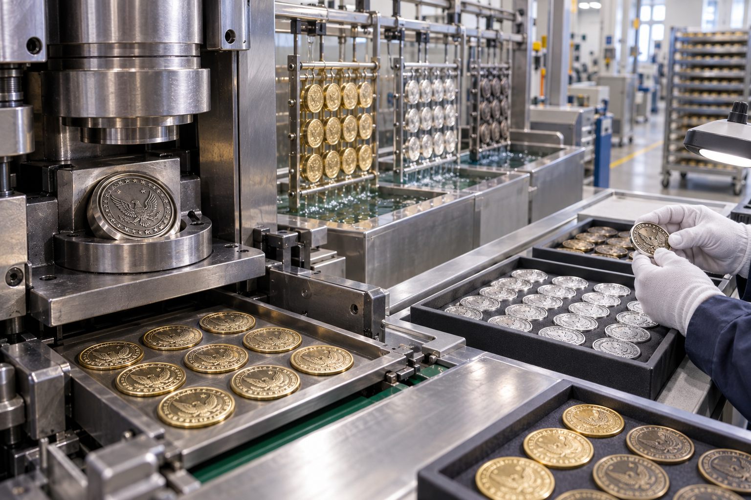 Medal and coin production line capability