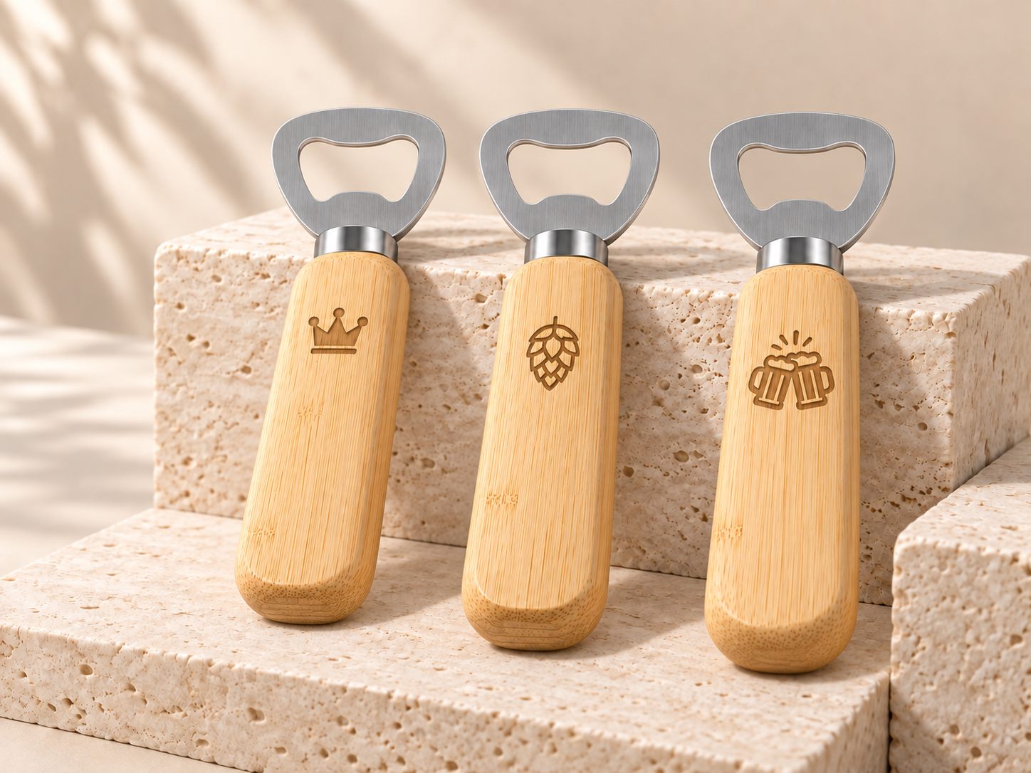 Bamboo-handle bottle opener with stainless steel head