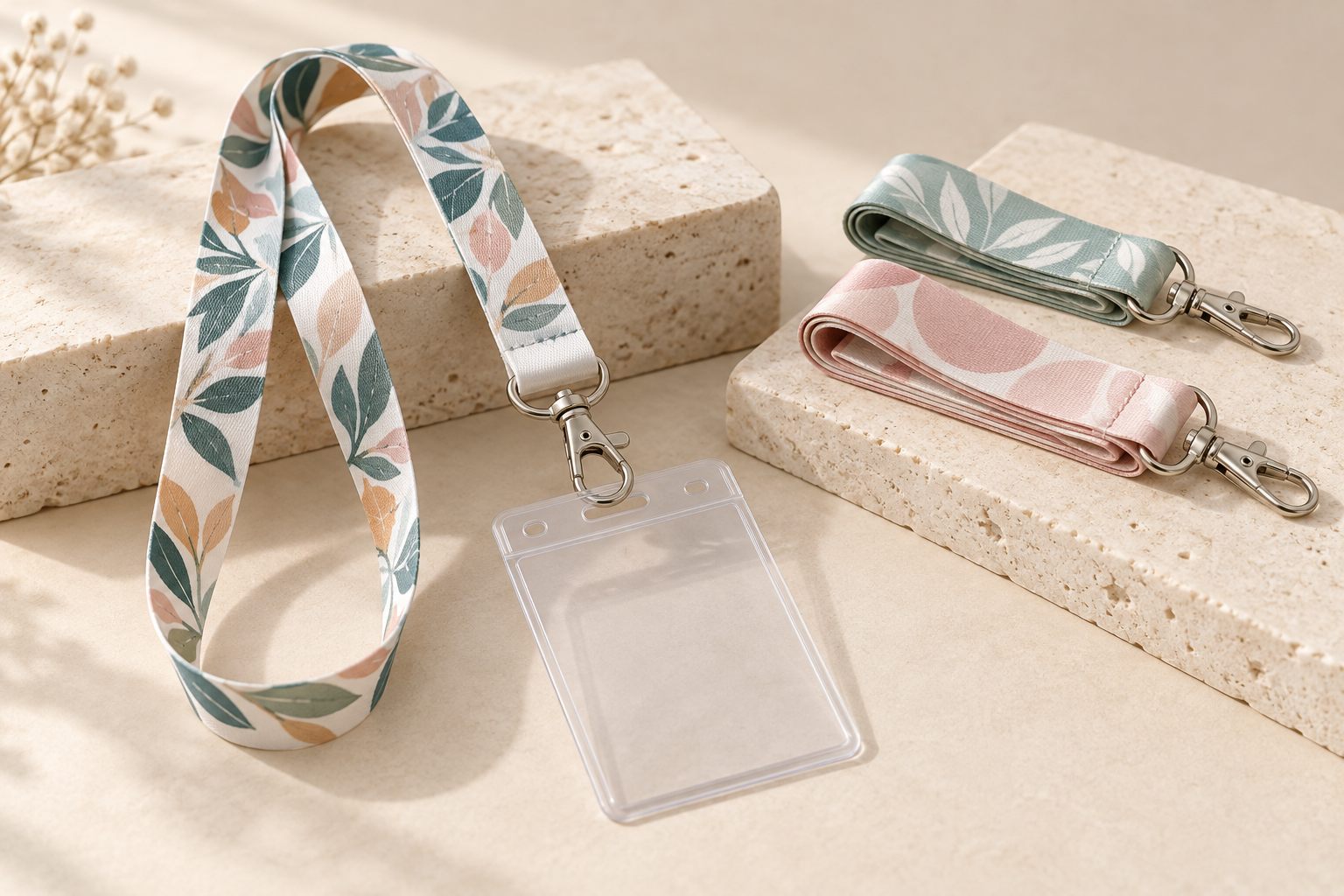 Custom polyester lanyard with badge holder construction