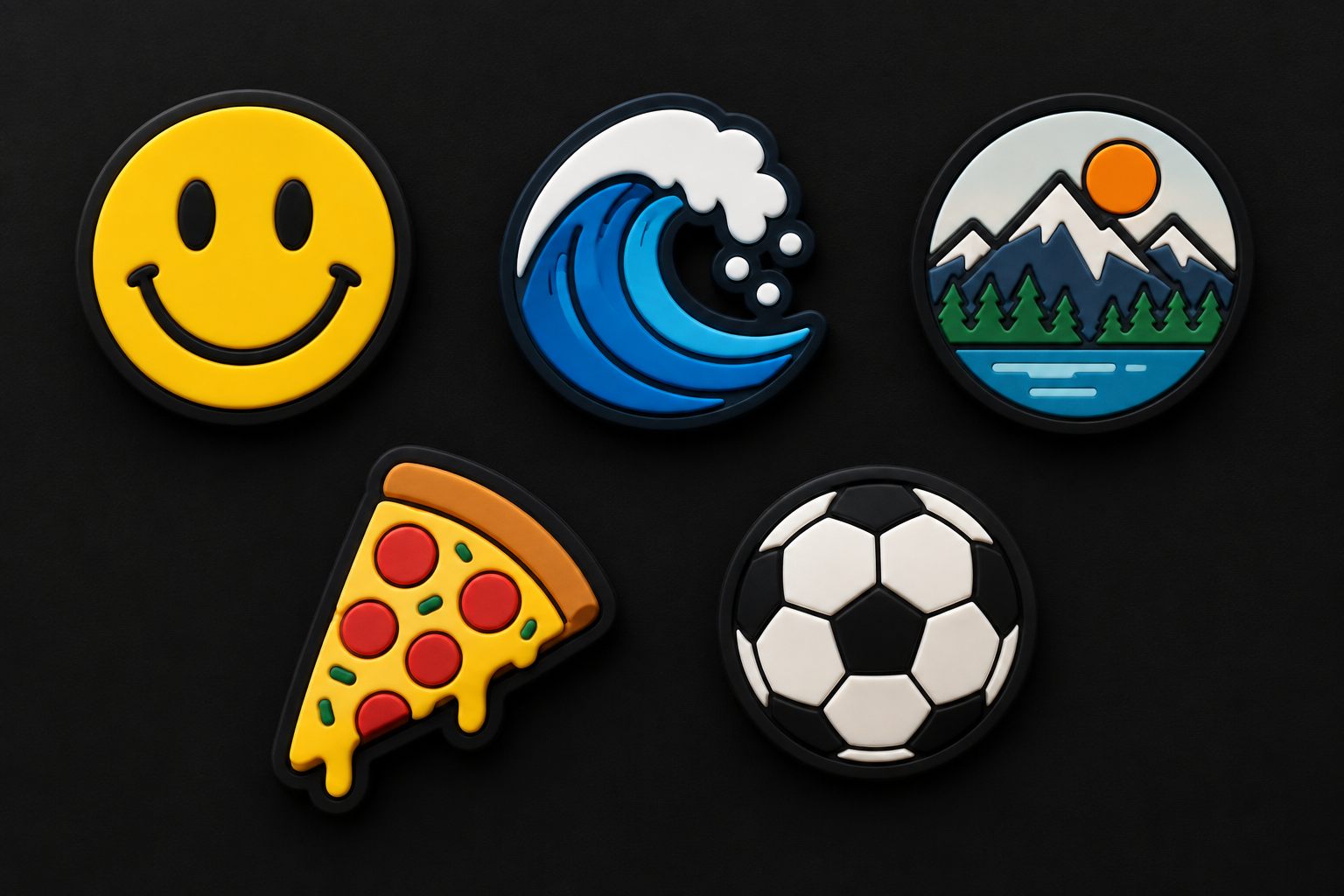 Assortment of raised soft PVC icon fridge magnets