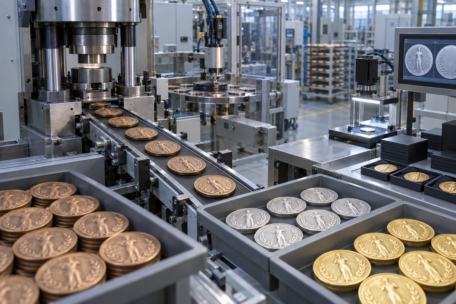 Medal and coin production line capability