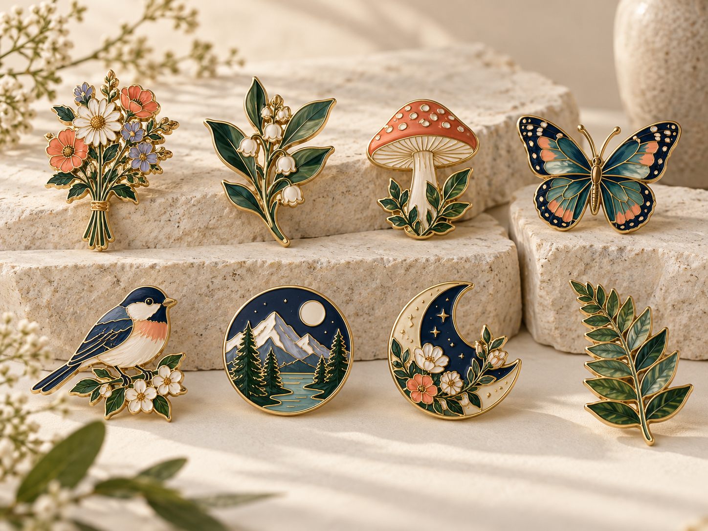 Hot-selling nature and floral enamel pin collection