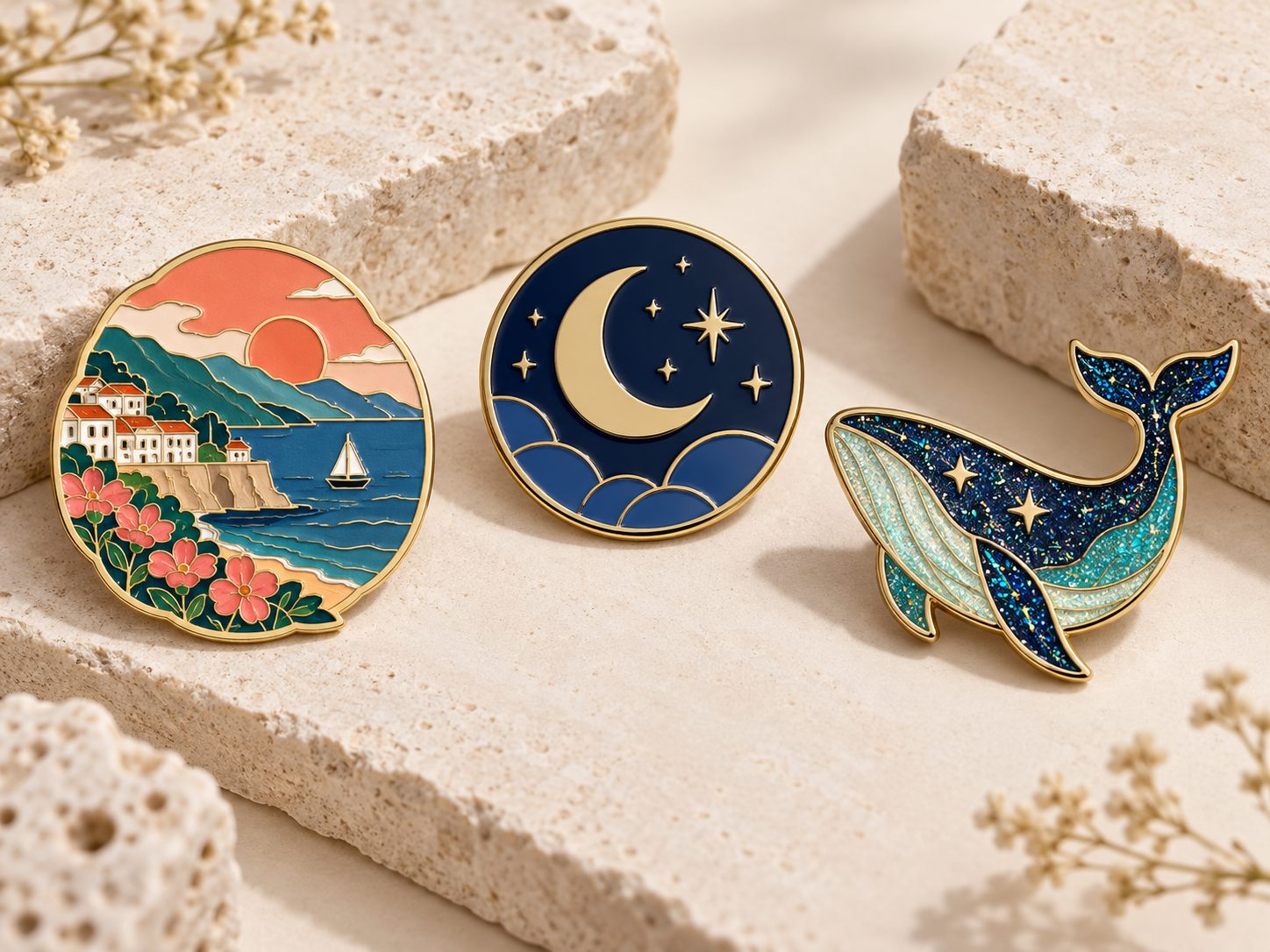 Destination enamel pins for tourism retail